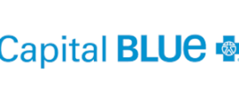 Capital Blue Cross logo with the words Capital BLUE in blue font, followed by a blue medical cross symbol containing the image of a stylized person and rod.