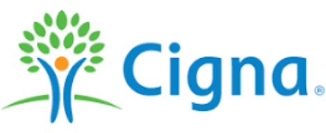 The Cigna logo featuring a stylized tree with green leaves, a blue trunk forming a person with an orange dot for the head, and the word Cigna in blue text to the right.