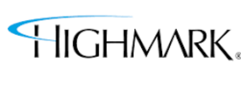 Highmark logo featuring the word Highmark in black, capital letters with a blue swoosh arching over the first letter.
