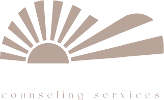 Logo for Homestead Counseling Services featuring a stylized sunrise with rays extending upward and the business name below in large, light-colored text.